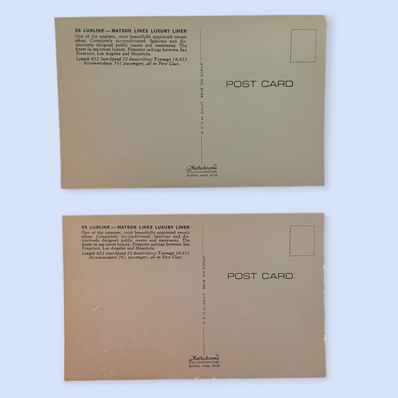 SS LURLINE - MATSON LINES LUXURY LINER “Original Postcards” - Picture 2 of 6